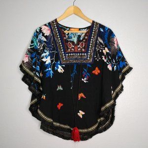 DK Fashion OS Womens Black Butterfly Floral Tasseled Top Fringe